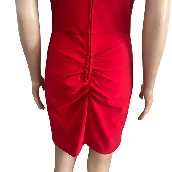 ROW A Red Bodycon Mini Dress Womens Large Gold Buckle Cocktail PArty - Picture 15 of 16